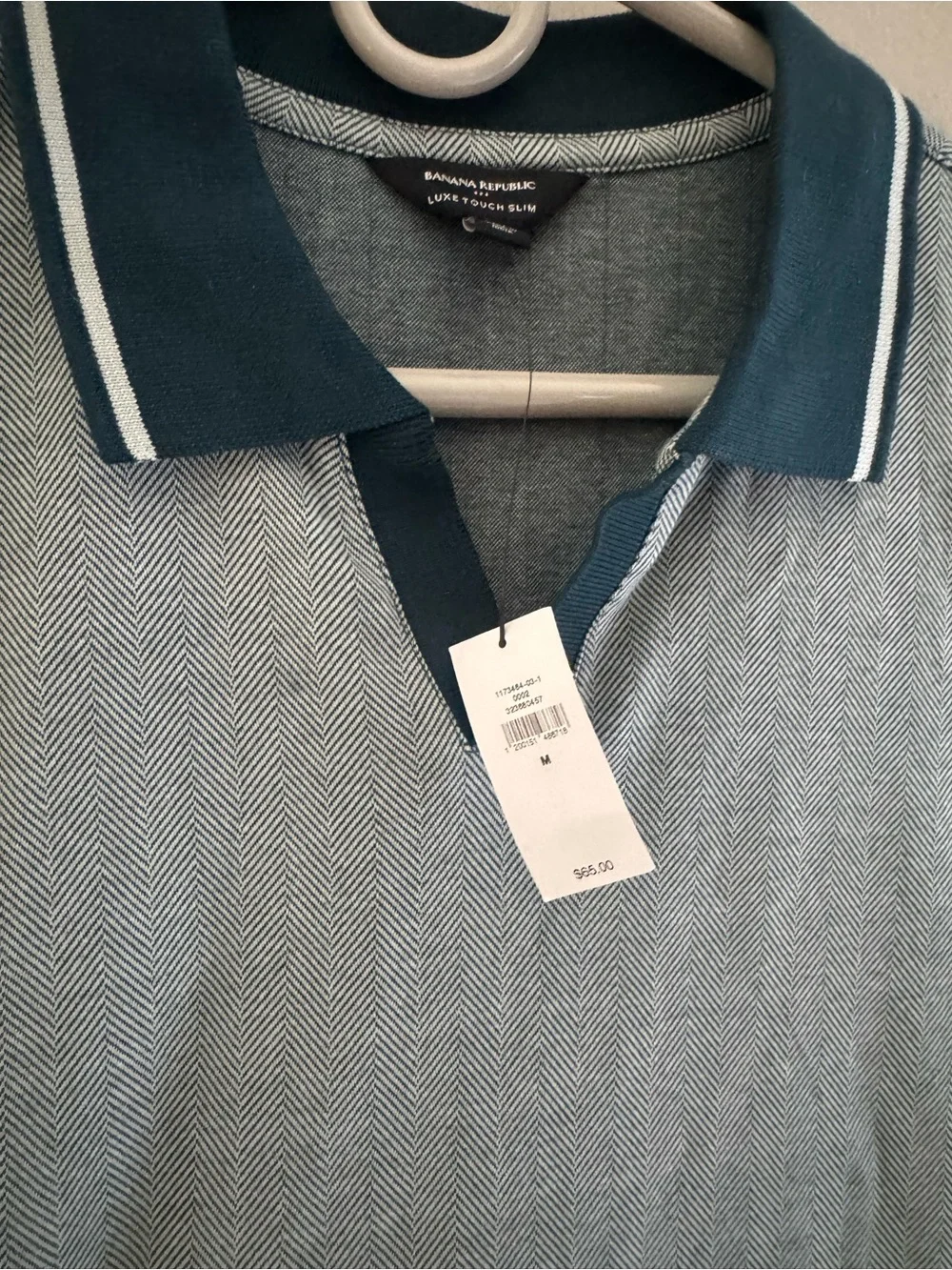 Banana Republic Light Gray Polo with Navy Trim Collar